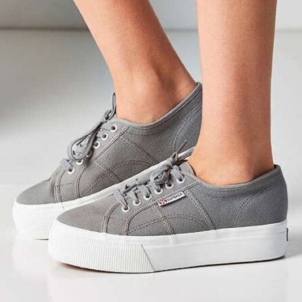 SUPERGA Gray Canvas Platform Sneakers Size 7.5 NEW